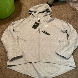 NWT WOMENS NIKE TECH LOOSE FIT HI LOW HOODIE GRAY MEDIUM LIGHTWEIGHT